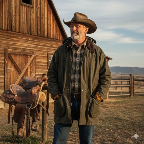 VTG Lavenir Wax Chore Coat Men 36 Military Green LS Lined Cotton Equestrian Hood - Picture 1 of 16